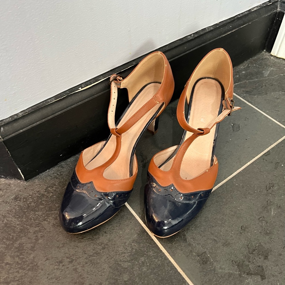 Elegant Two-Tone T-Strap Heels